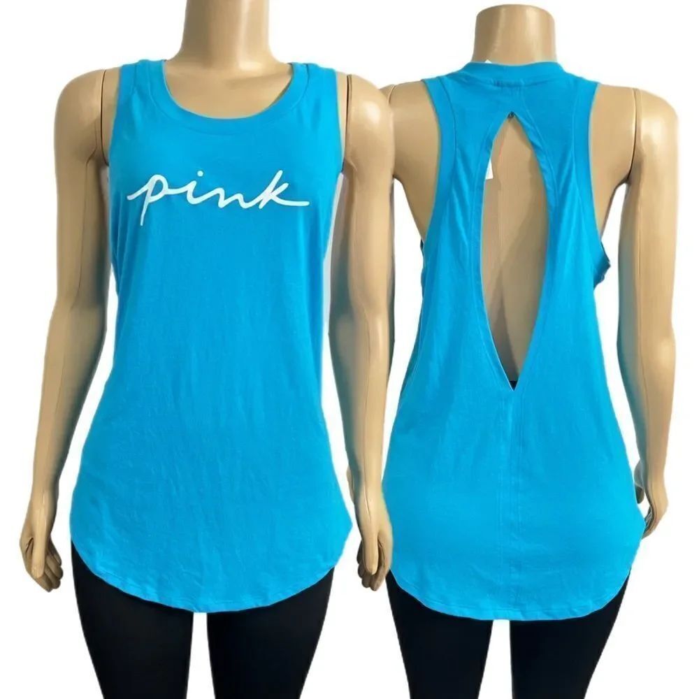 Victoria’s Secret Pink Logo Racerback Open Back blue tank top Xlarge